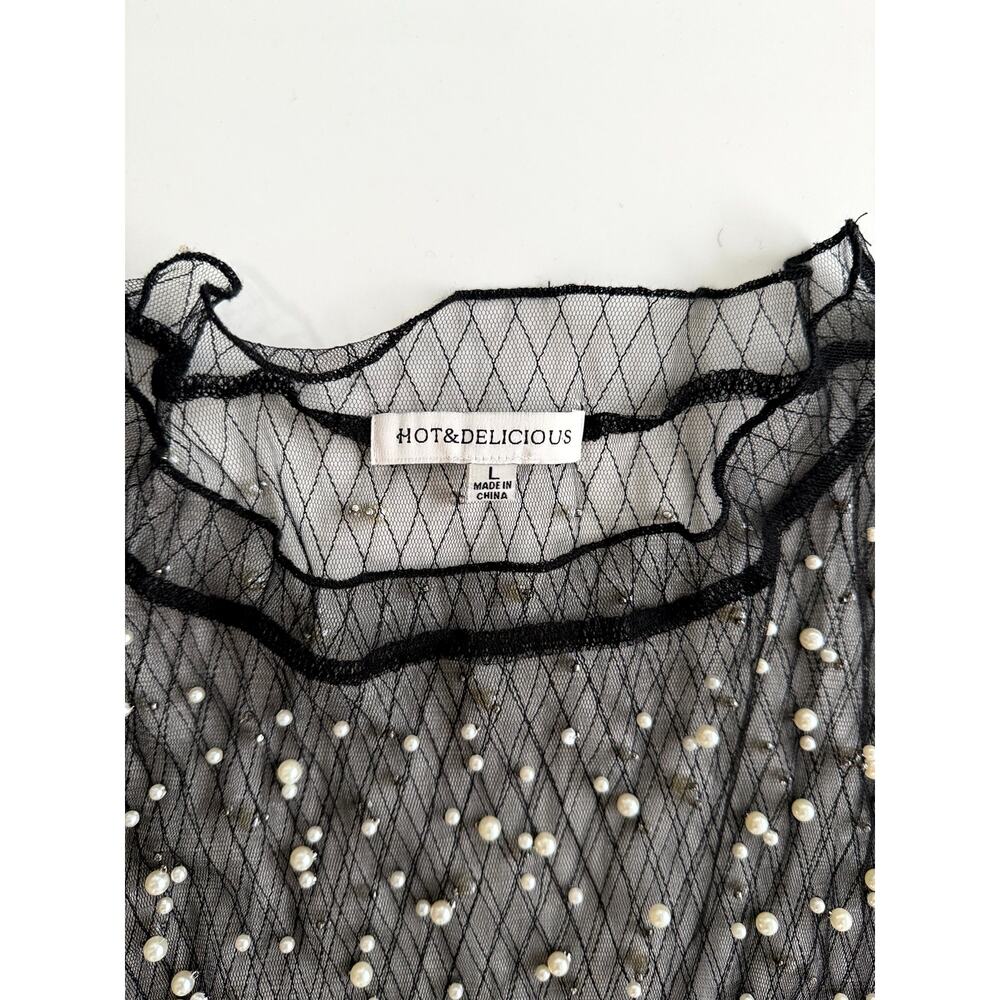 Hot & Delicious Black Sheer pearl dress/cover up L - Picture 3 of 12
